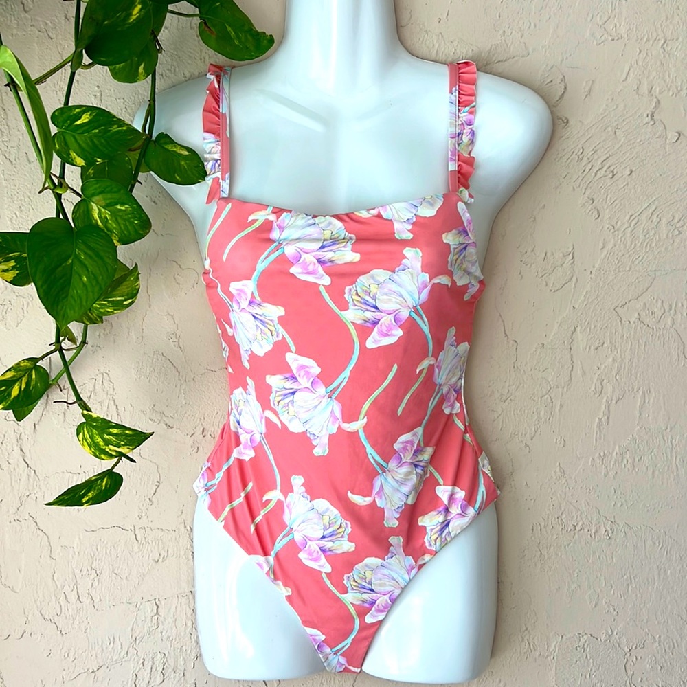 Dippin Daisy's Floral coral purple cheeky One Piece sz S